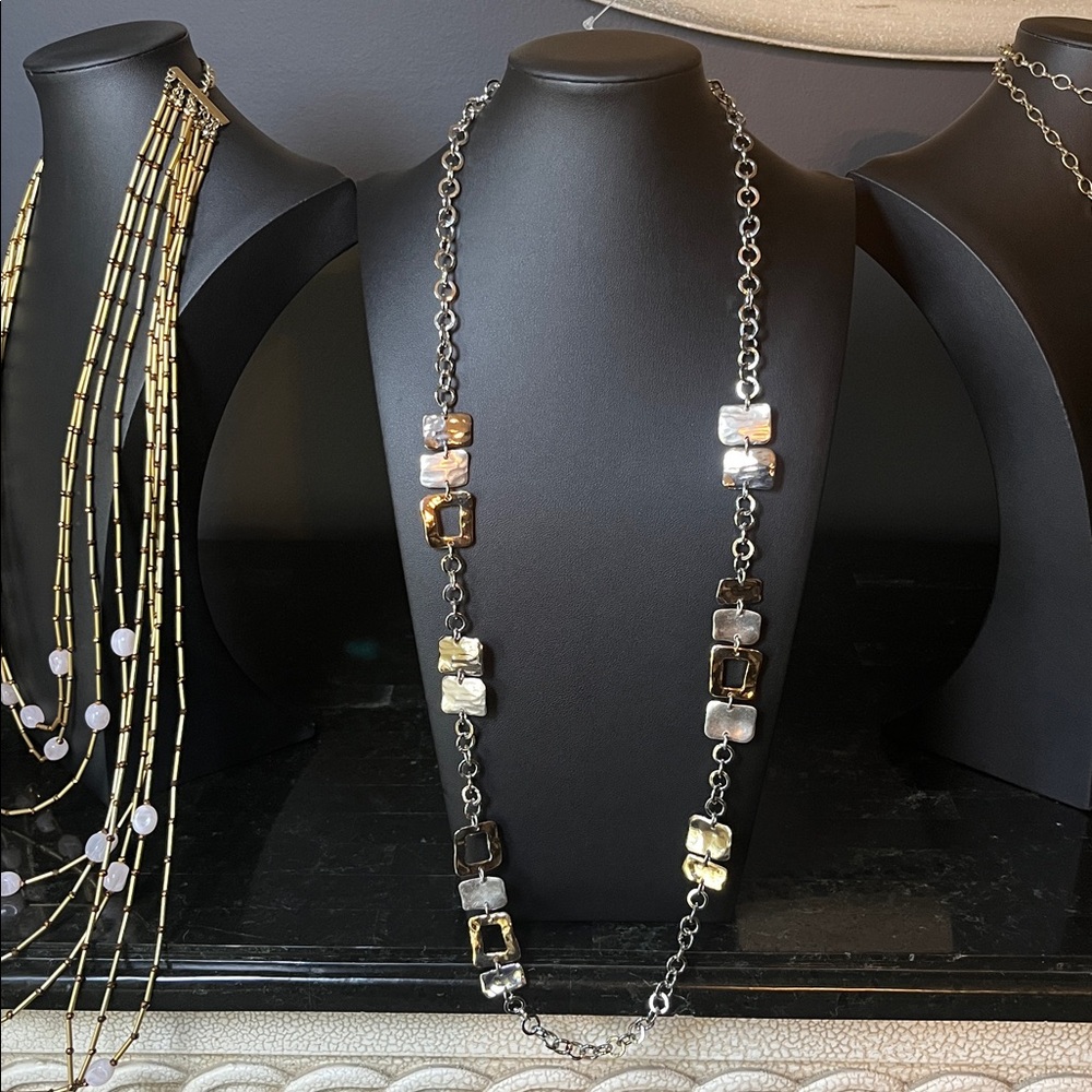 #0094.  Chico's Two-Tone Square Link Necklace